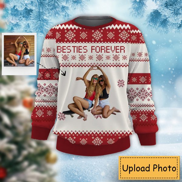 Bestie Forever Custom Photo Christmas Sweatshirt, Bestie Photo Ugly Sweater, Gift For Bestie