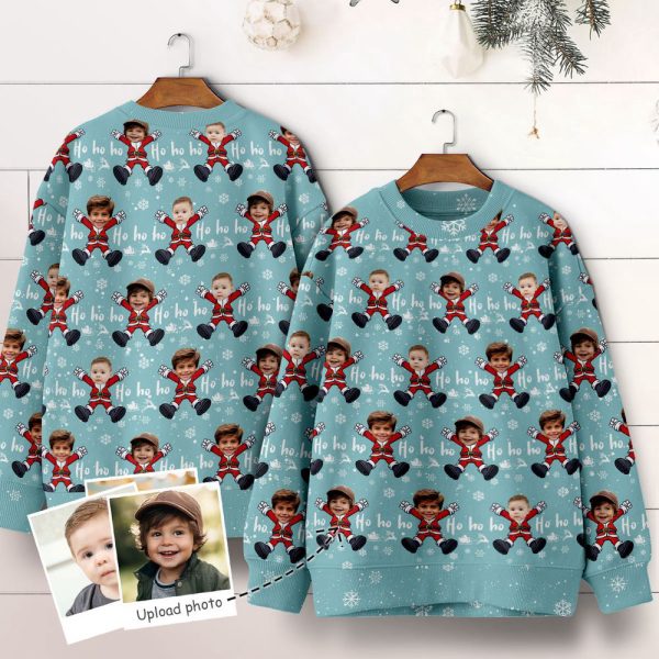 Custom Face Christmas Family Santa Claus Sweatshirt, Family Photo Ugly Sweater For Family