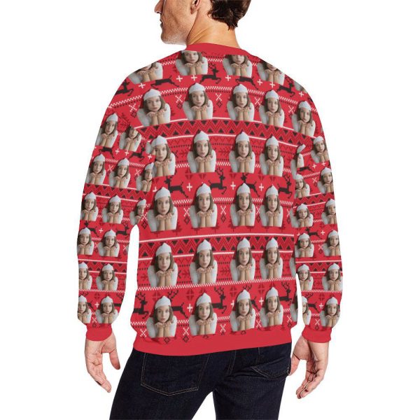 Custom Christmas Reindeer Sweater, Put Your Face on Custom Unisex Sweatshirt For Family
