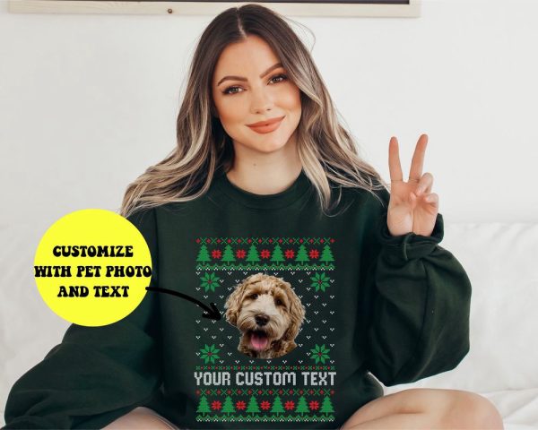 Custom Pet Dog Photo Ugly Christmas Sweatshirt, Dog Lover Sweater, Gift For Dog Lover