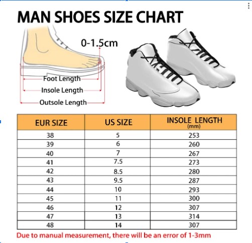 Man Air Jordan 13 Size Chart