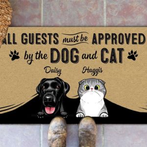 all guests must be approved by dog and cat doormat personalized pet doormat cute custom cat doormat funny rug for dog lovers cat lovers 1.jpeg