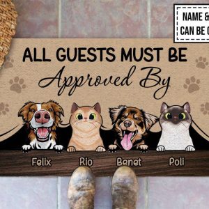 all guests must be approved by dog and cat doormat personalized pet doormat cute custom cat doormat funny rug for dog lovers cat lovers 2.jpeg
