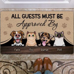 all guests must be approved by dog and cat doormat personalized pet doormat cute custom cat doormat funny rug for dog lovers cat lovers 3.jpeg