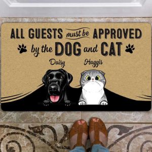 all guests must be approved by dog and cat doormat personalized pet doormat cute custom cat doormat funny rug for dog lovers cat lovers.jpeg