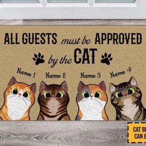 all guests must be approved by the cat doormat personalized pet doormat cute custom cat doormat funny rug for dog lovers cat lovers gift 1.jpeg