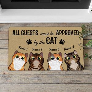 all guests must be approved by the cat doormat personalized pet doormat cute custom cat doormat funny rug for dog lovers cat lovers gift.jpeg