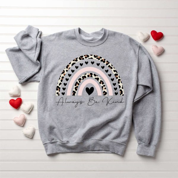 Always Be Kind Sweatshirt, Teacher Sweatshirt, Leopard Heart Shirt, For Valentine
