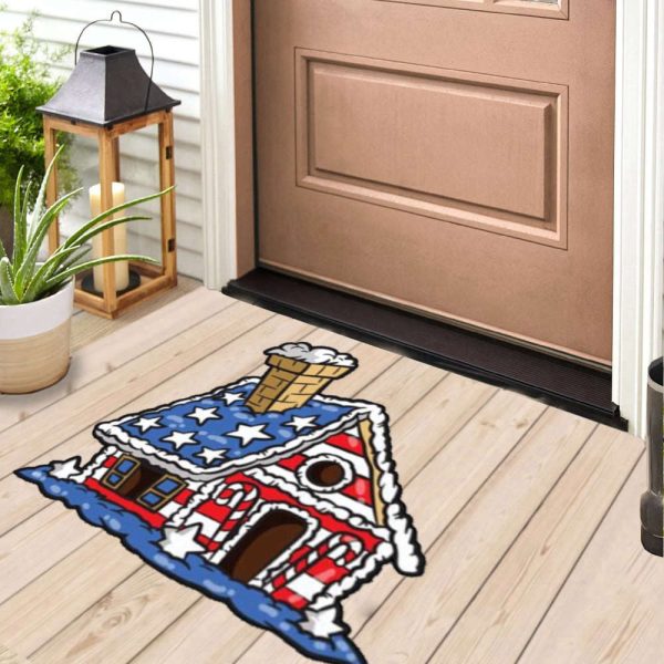 American Gingerbread House Doormat Patriotic Happy Holidays Christmas House Decorations