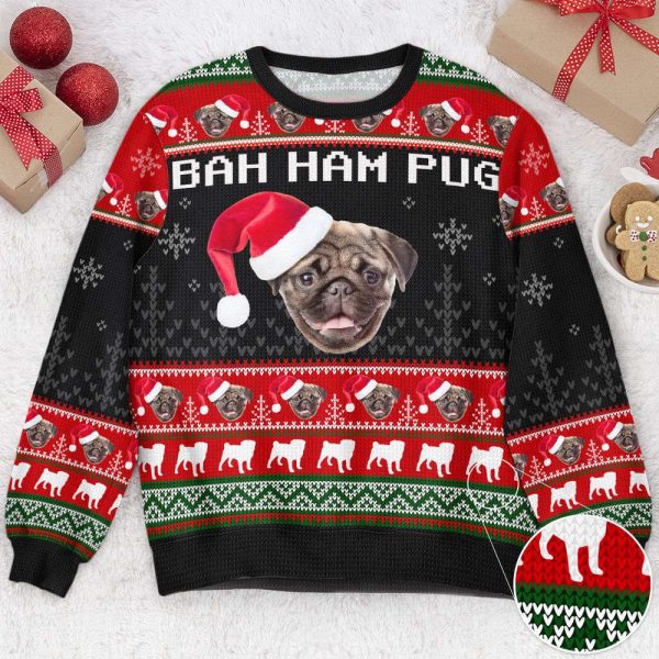 Bah Ham Pug, Personalized Photo Ugly Sweater, For Men And Women