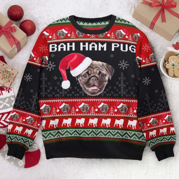 Bah Ham Pug, Personalized Photo Ugly Sweater, For Men And Women