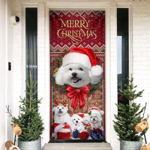 bichon frise with christmas begins door cover front door christmas cover christmas outdoor decoration.jpeg