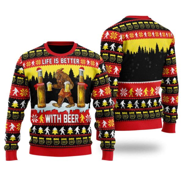 Bigfoot Christmas Is Better With Beer Ugly Christmas Sweater For Men & Women