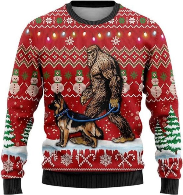 Bigfoot Sashquatch Mens Funny Ugly Sweater, Dog Ugly Christmas Sweater For Christmas