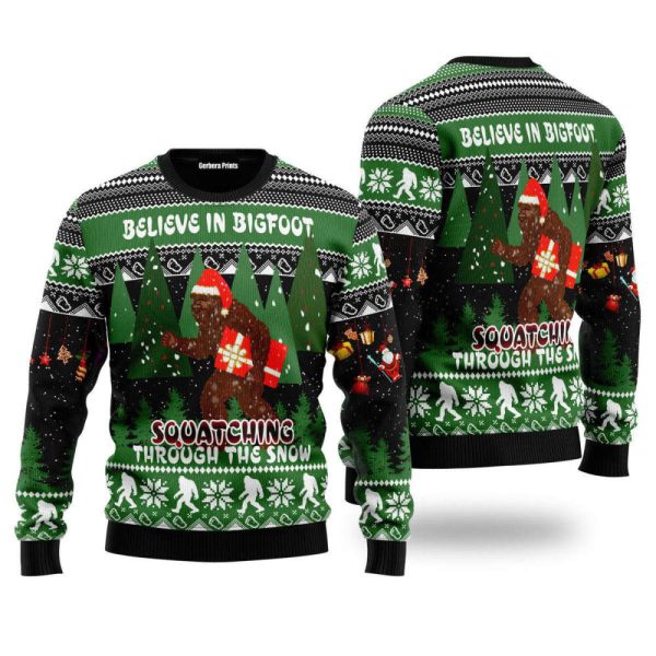 Bigfoot Through Snow Ugly Christmas Sweater, Christmas Gift For Men & Women