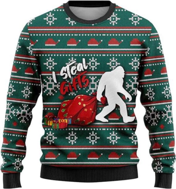 Bigfoot Ugly Christmas Sweater, Sasquatch Bigfoot Mens Ugly Sweater For Christmas