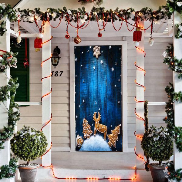 Blue Christmas Door Cover – Christmas Door Covers – Christmas Gift For Family