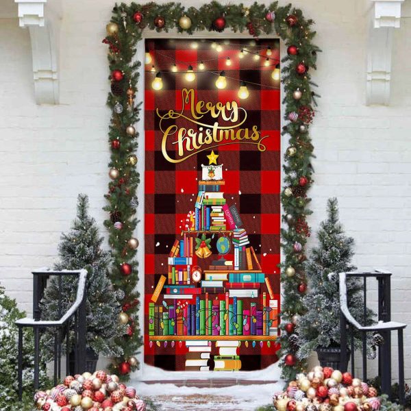 Book Christmas Tree Door Cover – Merry Christmas – Front Door Christmas Cover