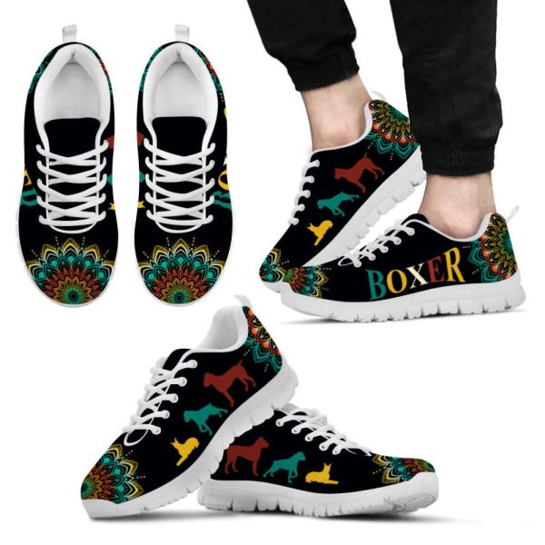 Boxer Dog Lover Shoes Geometric Mandala Sneakers Walking Running Lightweight Casual Shoes For Pet Lover