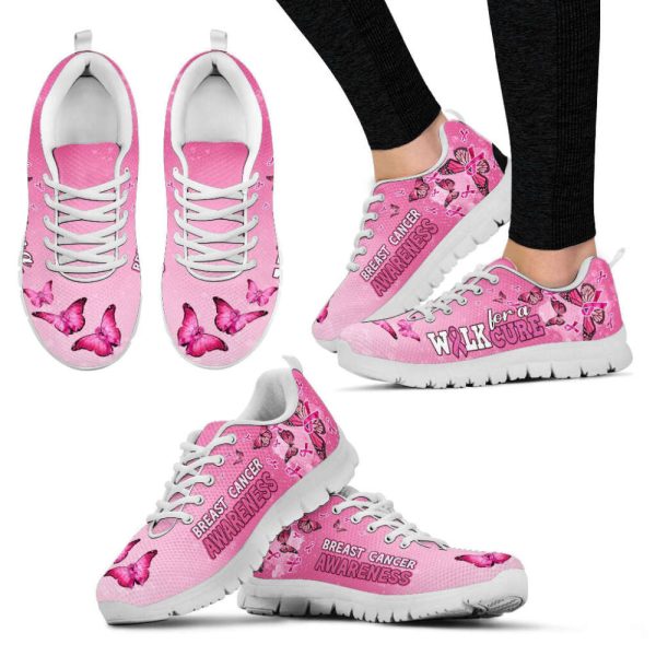Breast Cancer Awareness Shoes Butterfly Sneaker Walking Shoes, Best Shoes For Men And Women