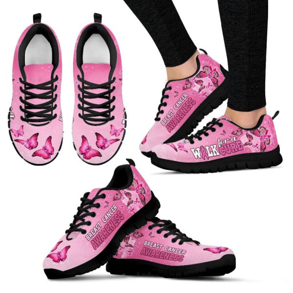 Breast Cancer Awareness Shoes Butterfly Sneaker Walking Shoes, Best Shoes For Men And Women