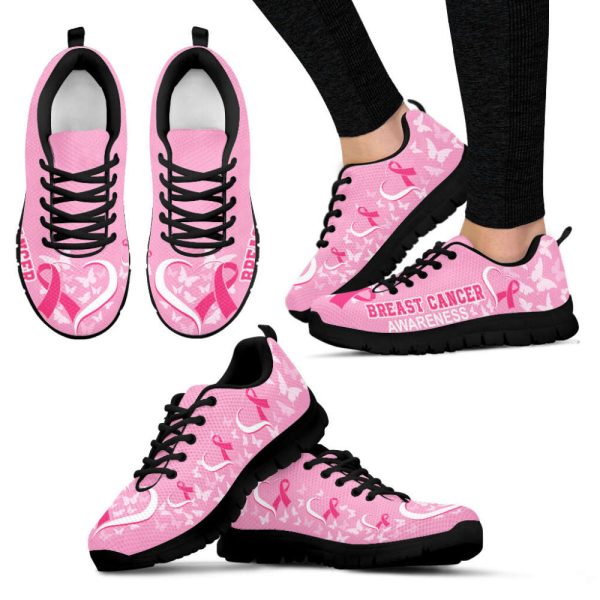 Breast Cancer Awareness Shoes Heart Ribbon Sneaker Walking Shoes For Men And Women