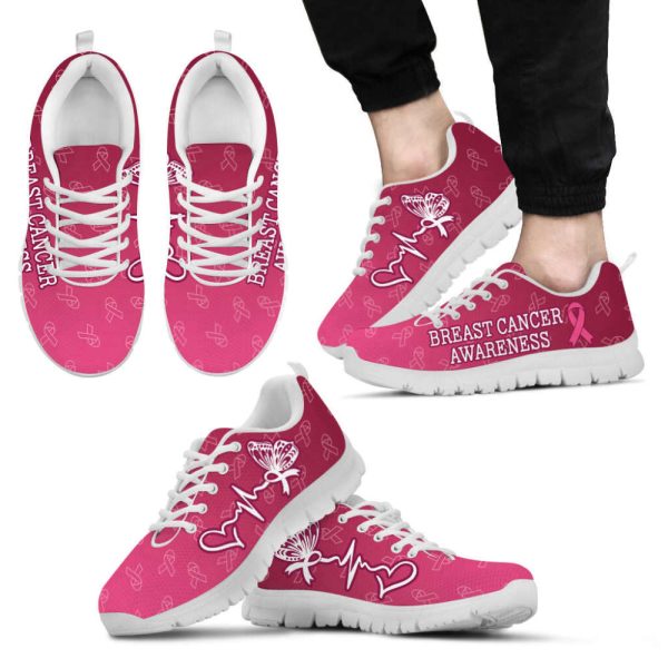 Breast Cancer Awareness Shoes Heartbeat Ribbon Pattern Sneaker Walking Shoes For Men And Women