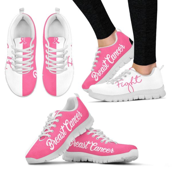 Breast Cancer Fight Shoes Pink White Sneaker Walking Shoes, Best Shoes For Men And Women