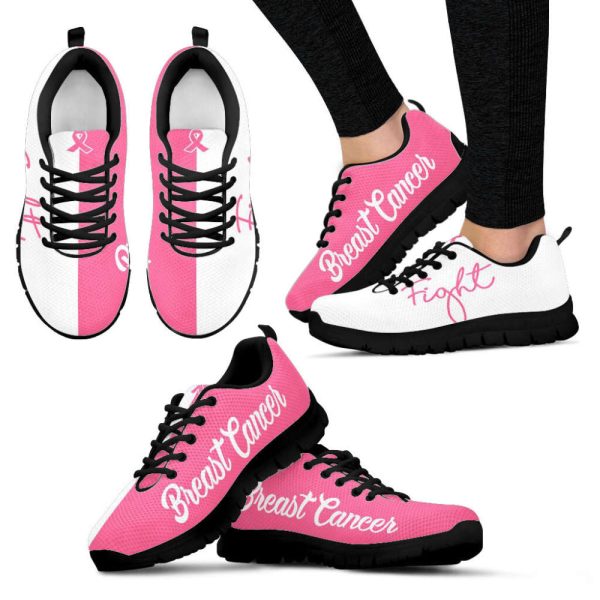 Breast Cancer Fight Shoes Pink White Sneaker Walking Shoes, Best Shoes For Men And Women