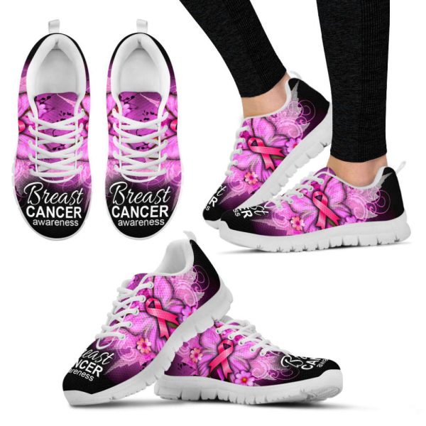 Breast Cancer Shoes Butterfly Flower Sneaker Walking Shoes, Best Shoes For Men And Women