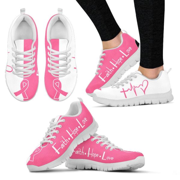 Breast Cancer Shoes Faith Hope Love Heartbeat Sneaker Walking Shoes, Best Shoes For Men And Women