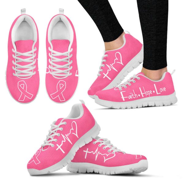 Breast Cancer Shoes Faith Hope Love Pink Sneaker Walking Shoes,  For Men And Women