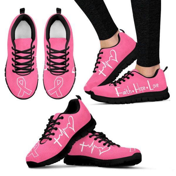Breast Cancer Shoes Faith Hope Love Pink Sneaker Walking Shoes,  For Men And Women