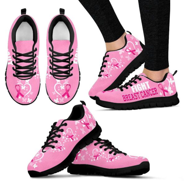 Breast Cancer Shoes Fight Heart Pink Sneaker Walking Shoes, Best Shoes For Men And Women