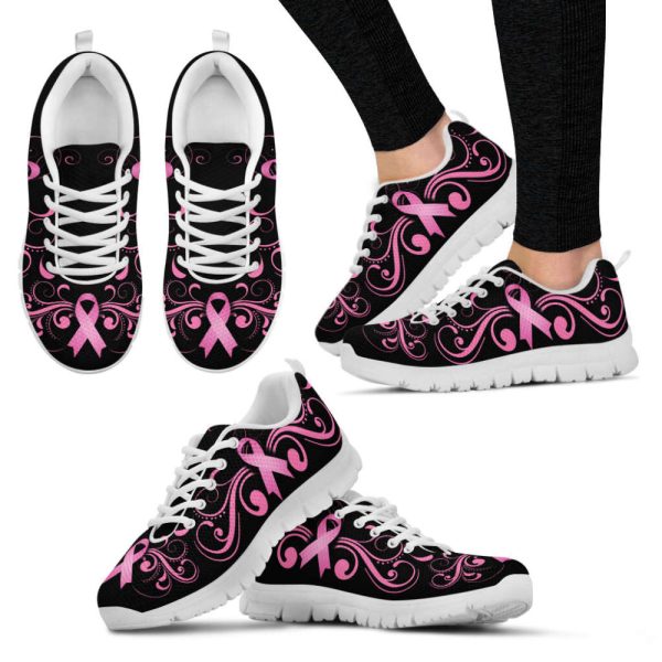 Breast Cancer Shoes Flower Ribbon Sneaker Walking Shoes,  For Men And Women