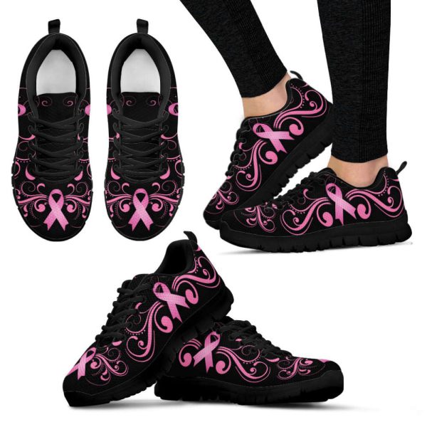 Breast Cancer Shoes Flower Ribbon Sneaker Walking Shoes,  For Men And Women