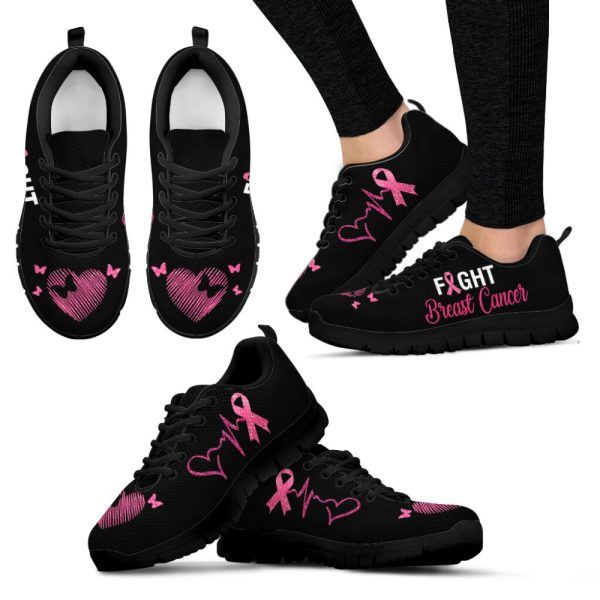 Breast Cancer Shoes Heartbeat Art Sneaker Walking Shoes, Best Gift For Men And Women