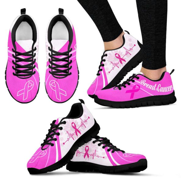 Breast Cancer Shoes Heartbeat Pink Sneaker Walking Shoes, Best Gift For Men And Women