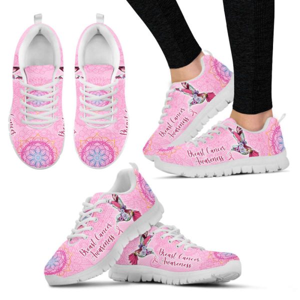 Breast Cancer Shoes Hummingbird Ribbon Sneaker Walking Shoes, Best Gift For Men And Women