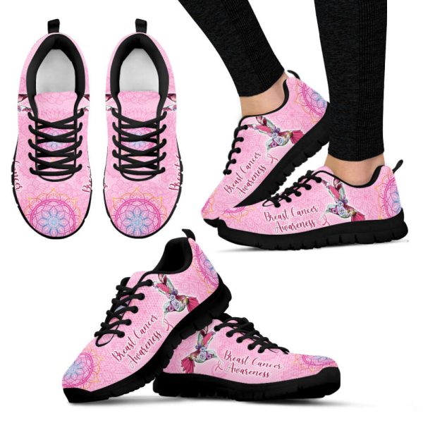 Breast Cancer Shoes Hummingbird Ribbon Sneaker Walking Shoes, Best Gift For Men And Women