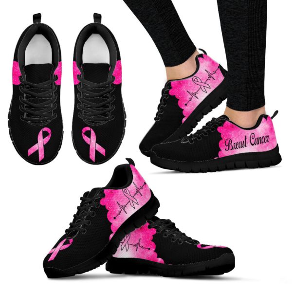 Breast Cancer Shoes Pink Black Sneaker Walking Shoes, Best Gift For Men And Women