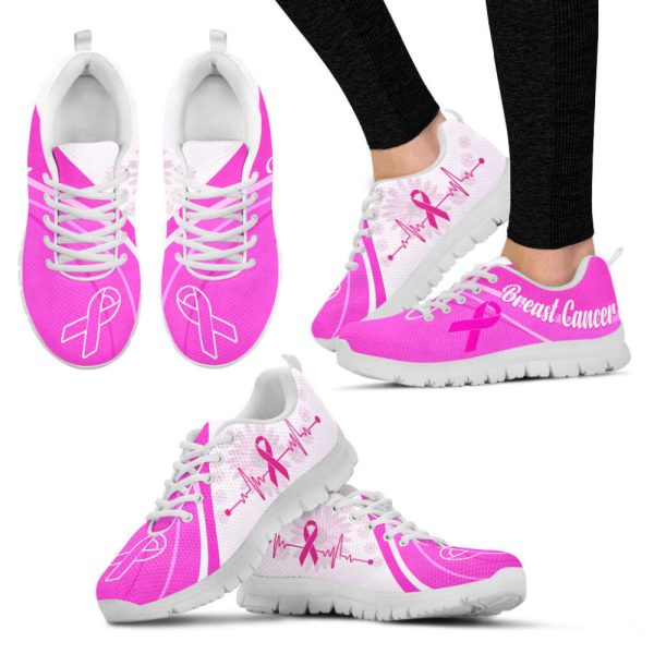 Breast Cancer Shoes Pink White Sneaker Walking Shoes,  For Men And Women