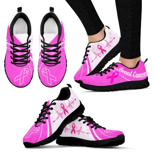 Breast Cancer Shoes Pink White Sneaker Walking Shoes,  For Men And Women