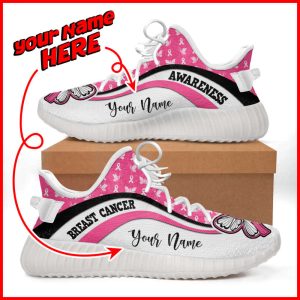 Breast Cancer Shoes Symbol Stripes Pattern…
