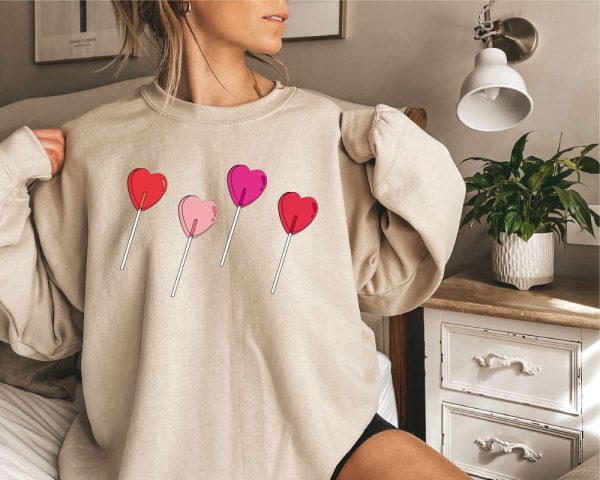 Candy Heart Sweatshirt, Heart Sucker Sweatshirt, Valentines Day Sweatshirt  For Women