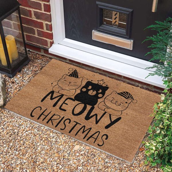 Cat Doormat, Cats Christmas Door Mat, Meowy Christmas Welcome Mat, Gift For Cat Lover