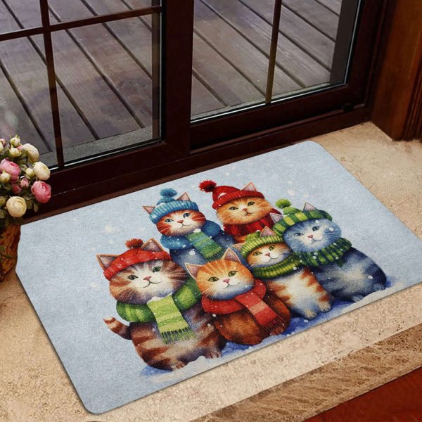 6 Cat Doormat, Cats Christmas Door Mat, Xmas Holiday Entrance Mat, Gift For Cat Lover