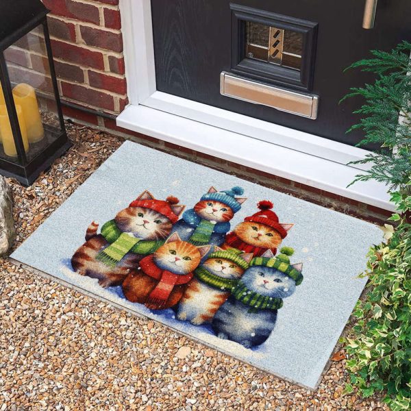 6 Cat Doormat, Cats Christmas Door Mat, Xmas Holiday Entrance Mat, Gift For Cat Lover