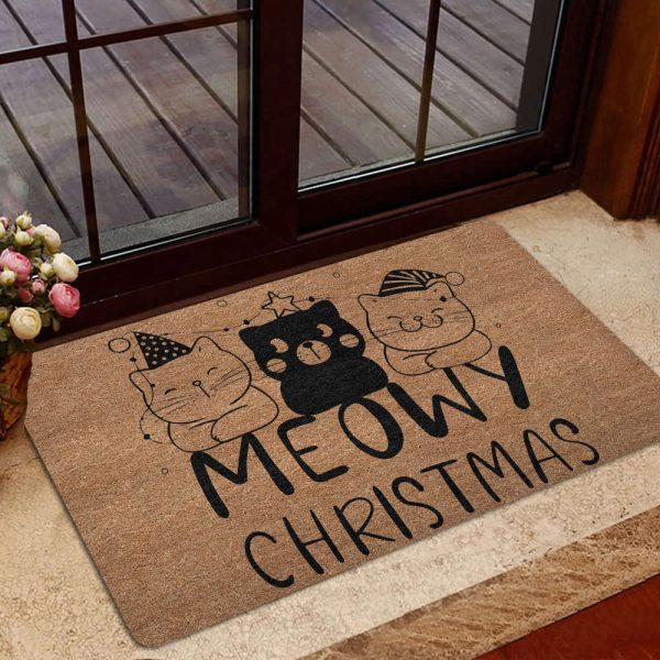 Cat Doormat, Cats Christmas Door Mat, Meowy Christmas Welcome Mat, Gift For Cat Lover