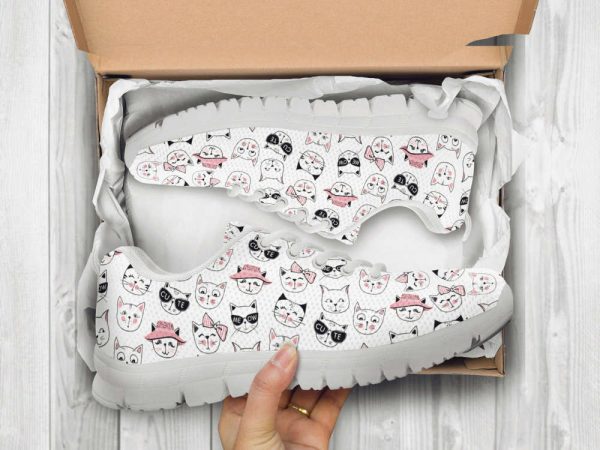 Cat Face Shoes Custom Name Shoes Cat Pattern Running Sneakers For Pet Lover